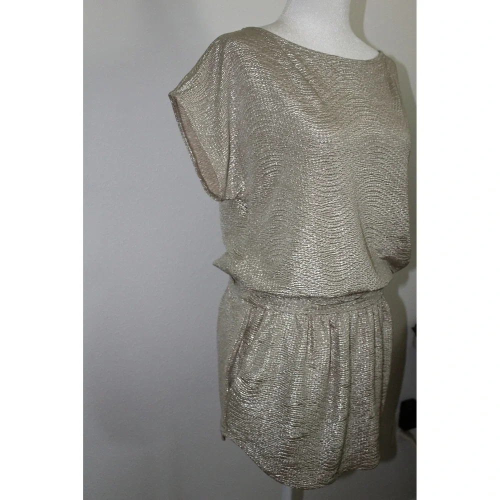 BCBGeneration Silver Metallic Textured Mini Dress‎ Women's 0 Pockets Party Drop